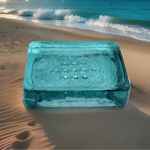 Soap Dish Recycled Glass Rectangle Thick Glass Blue Green Spain Couronne Co.
